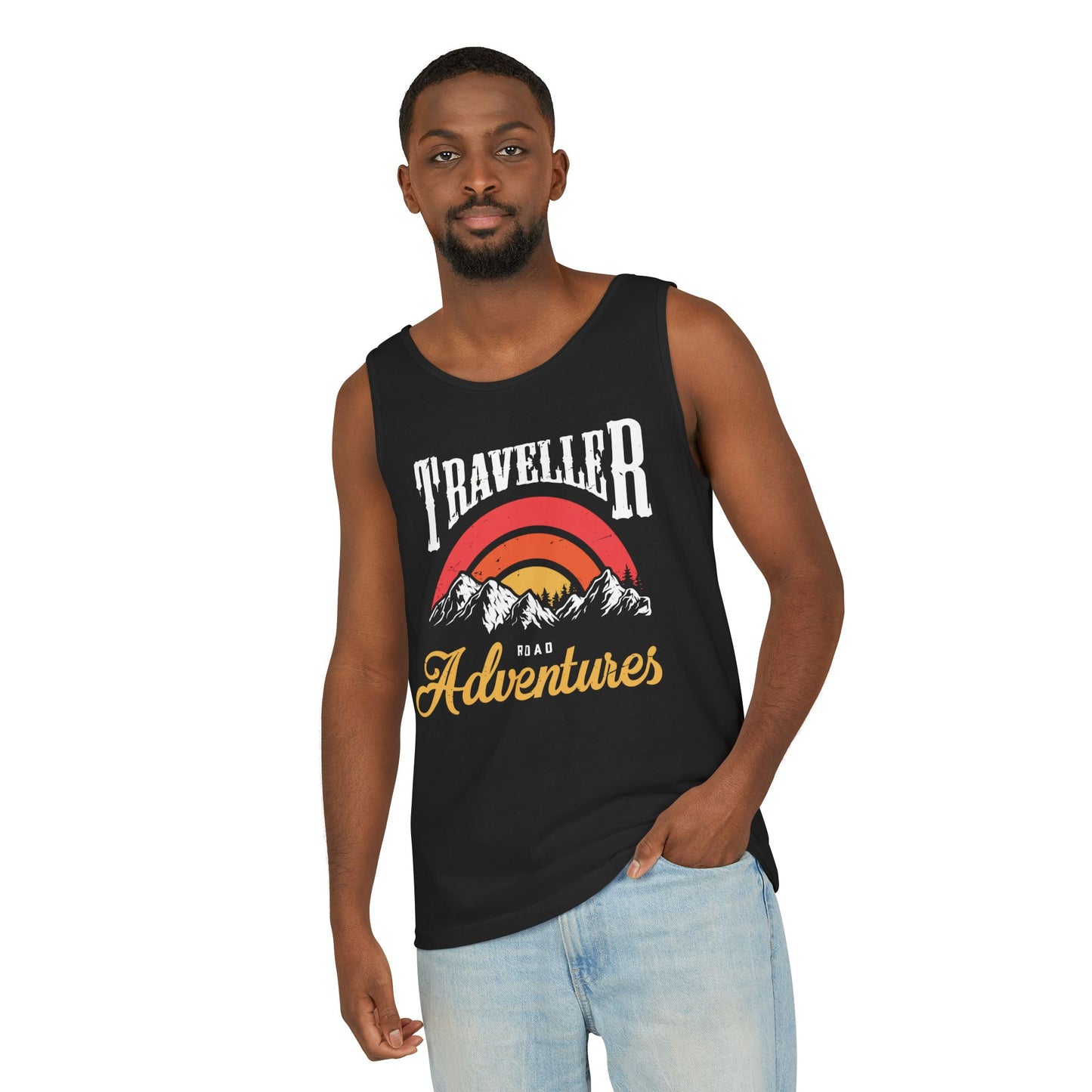 Adventure Tank Top | Unisex Garment-Dyed Gym Tee, Travel Gear, Outdoor Clothing, Summer Apparel, Gift for Explorers