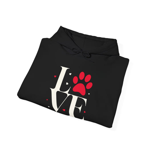 Love Paw Print Hoodie - Pet Lover Gift, Cozy Sweatshirt, Perfect for Dog Owners, Valentine's Day Wear, Animal Enthusiast Apparel