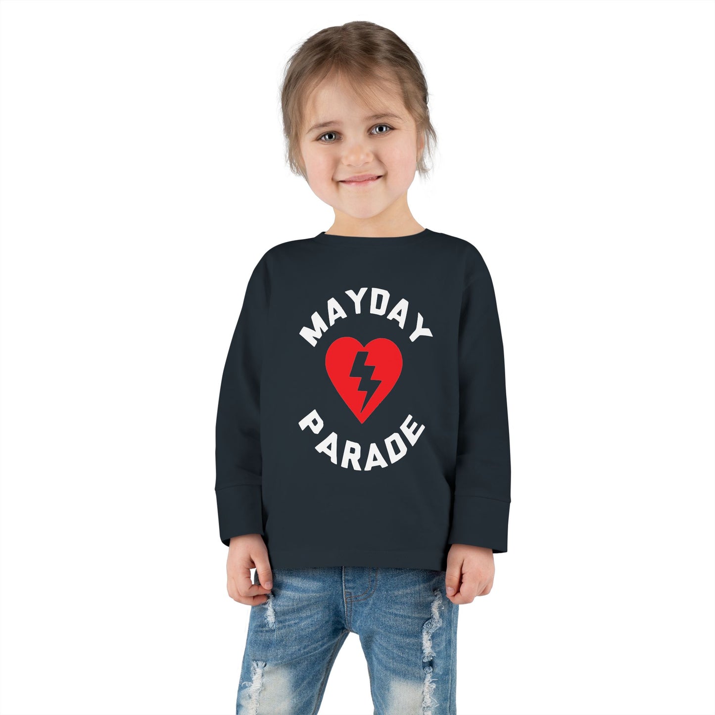 Toddler Long Sleeve Tee with Mayday Parade Heart Design, Kids Graphic Shirt, Baby Clothing, Festival Outfit, Music Lover Gift