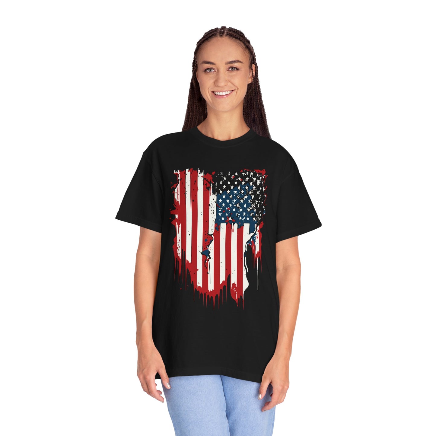 Patriotic Dripping Flag T-Shirt | Unisex Casual Tee for Independence Day, Memorial Day, Veterans Day, Everyday Wear