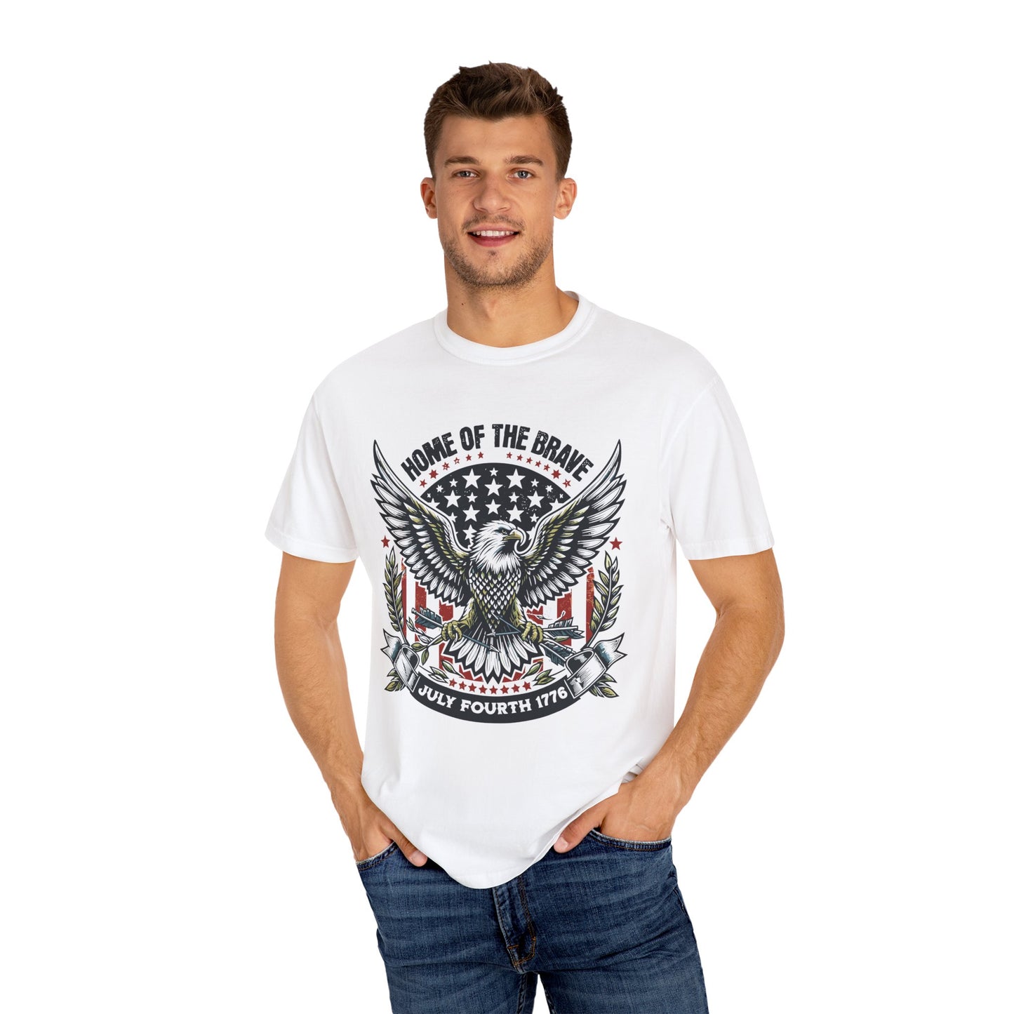 Patriotic Eagle T-Shirt for July 4th, Home of the Brave Tee, Fourth of July Shirt, Americana Apparel, Unisex Independence Day Top