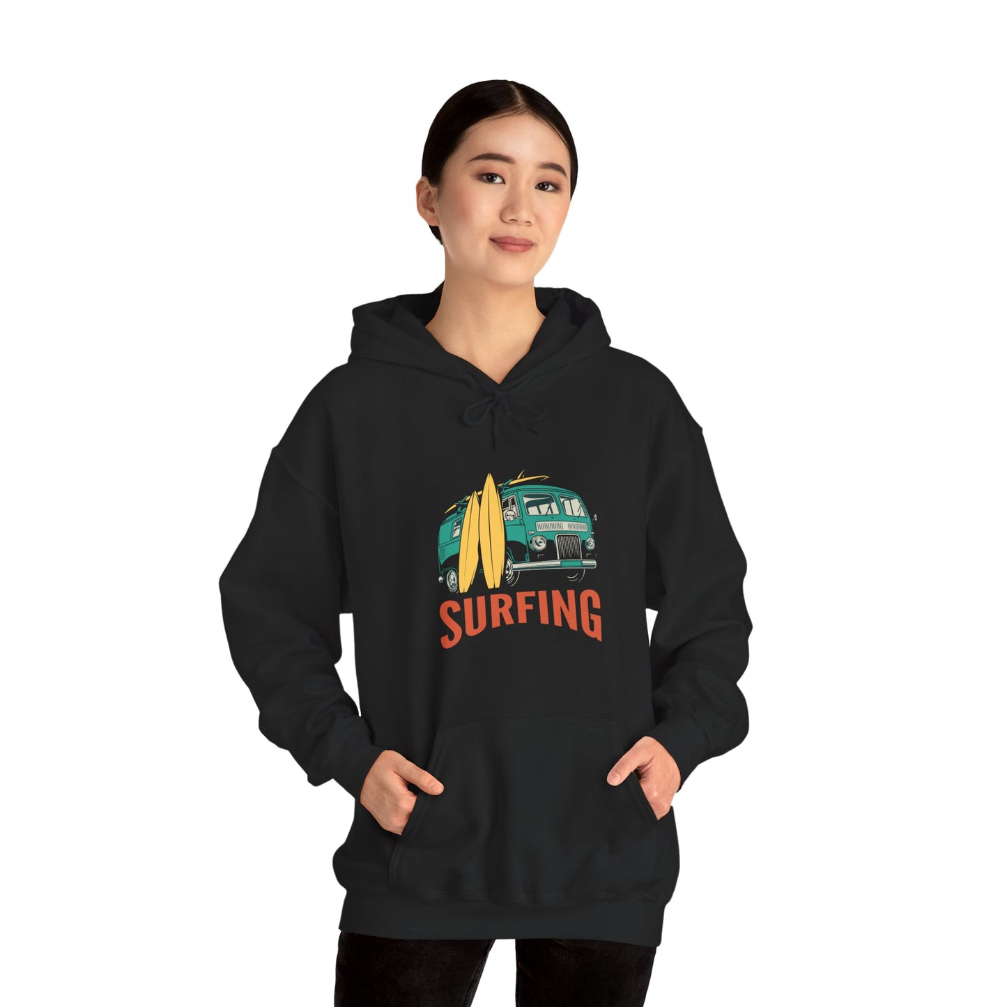 Surfing Vans Sweatshirt, Cozy Hoodie for Beach Lovers, Unisex Surf Gear, Perfect Gift for Surfers, Summer Vibes Apparel
