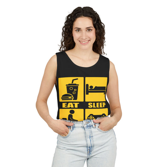 Fun Gamer Tank Top - Eat, Sleep, Poop, Game - Unisex Apparel for Gamers, Casual Wear, Gaming Gifts, Men's or Women's Tank, Summer Fashion
