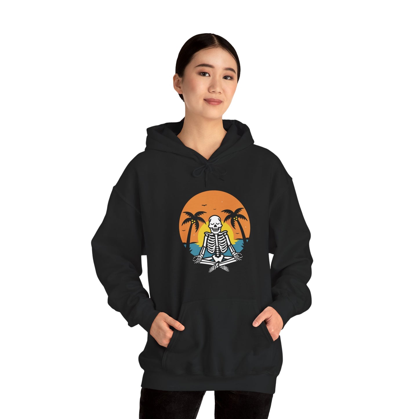 Relaxing Skeleton Hoodie, Unisex Sweatshirt, Cozy Beach Vibes, Halloween Apparel, Cool Gift for Friends, Casual Everyday Wear