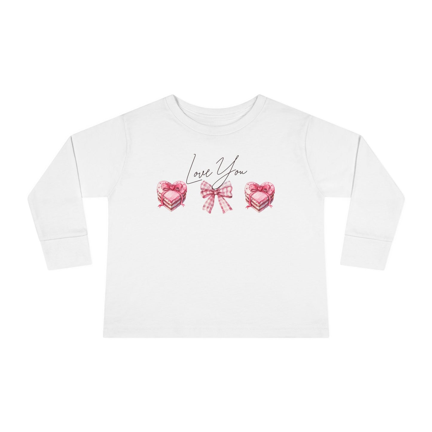 Adorable Toddler Long Sleeve Tee with Hearts & Bow, Cute Children's Apparel, Perfect for Birthdays, Holidays, Gift Ideas