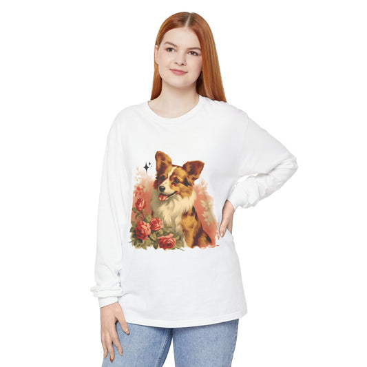 Vintage Corgi Long Sleeve Tee, Dog Lover T-Shirt, Pet Owner Gift, Spring Fashion, Animal Art Shirt