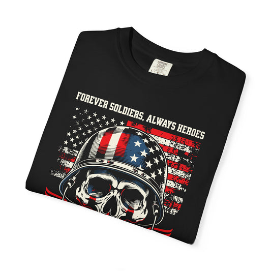 Patriotic Skull T-shirt for Veterans, Unisex Garment-Dyed Tee, Memorial Day, Army Pride, Gift for Soldiers