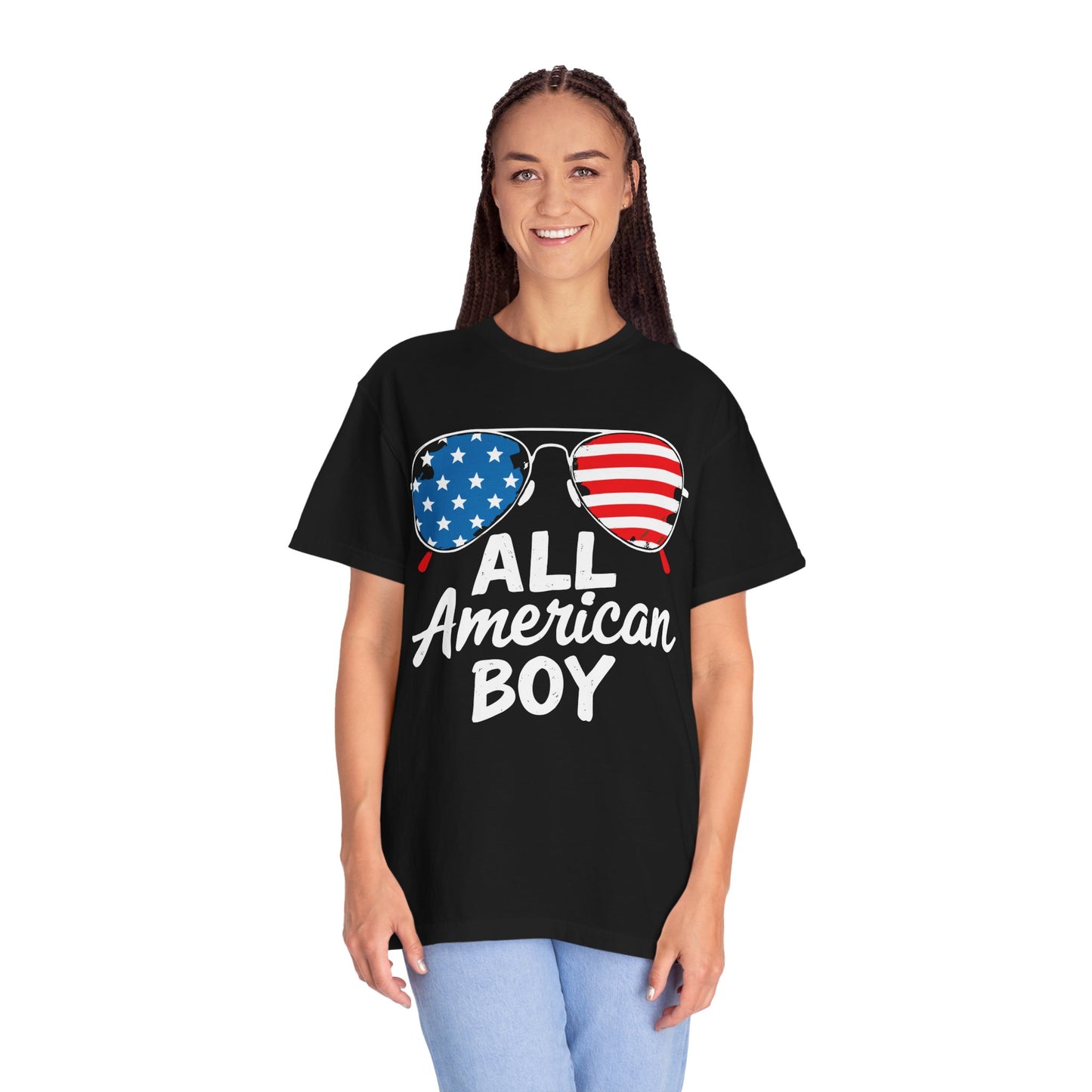 All American Boy T-Shirt, Unisex Patriotic Tee, Garment-Dyed Shirt, America Day Apparel, July 4th Celebration Top