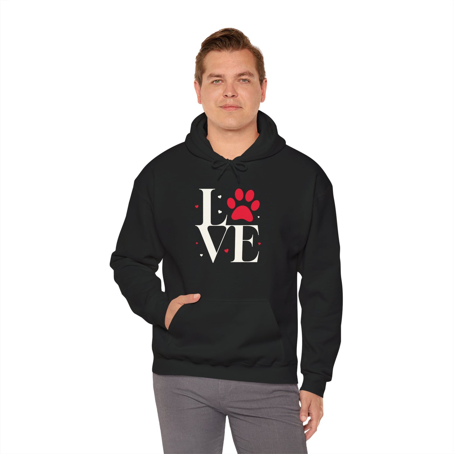 Love Paw Print Hoodie - Pet Lover Gift, Cozy Sweatshirt, Perfect for Dog Owners, Valentine's Day Wear, Animal Enthusiast Apparel