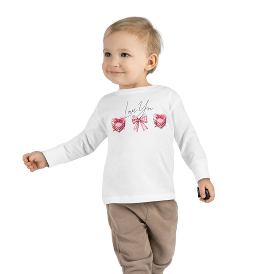 Adorable Toddler Long Sleeve Tee with Hearts & Bow, Cute Children's Apparel, Perfect for Birthdays, Holidays, Gift Ideas
