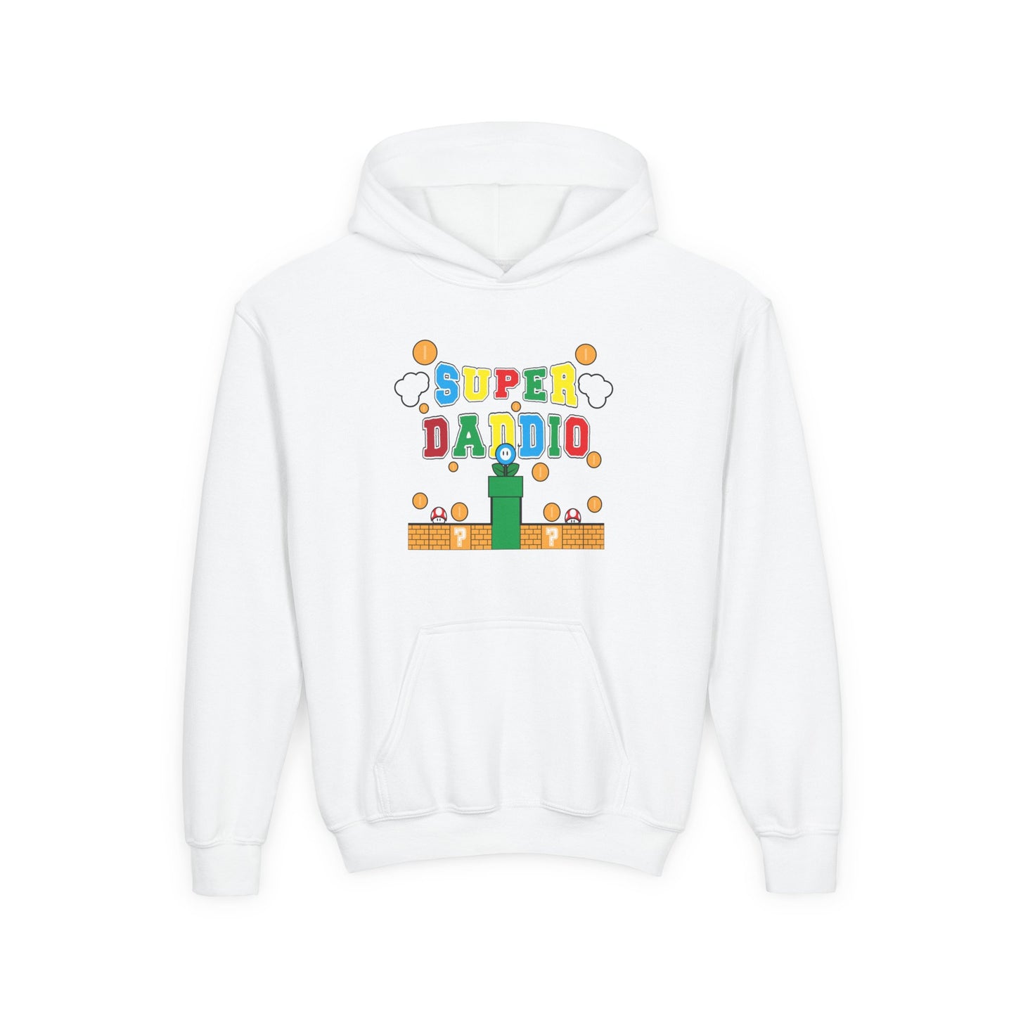 Super Dario Youth Hooded Sweatshirt, Retro Gamer Hoodie, Perfect for Kids, Birthday Gift, Video Game Apparel, Cozy Sweatshirt