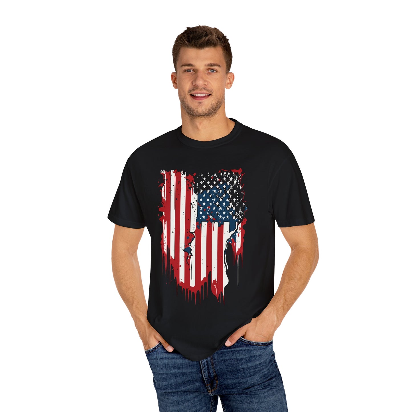 Patriotic Dripping Flag T-Shirt | Unisex Casual Tee for Independence Day, Memorial Day, Veterans Day, Everyday Wear