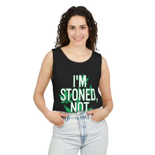 Unisex Garment-Dyed Tank Top - I'm Stoned, Not Stupid, Funny Weed Shirt, Perfect for Festivals, Summer Parties, Gifts for Friends