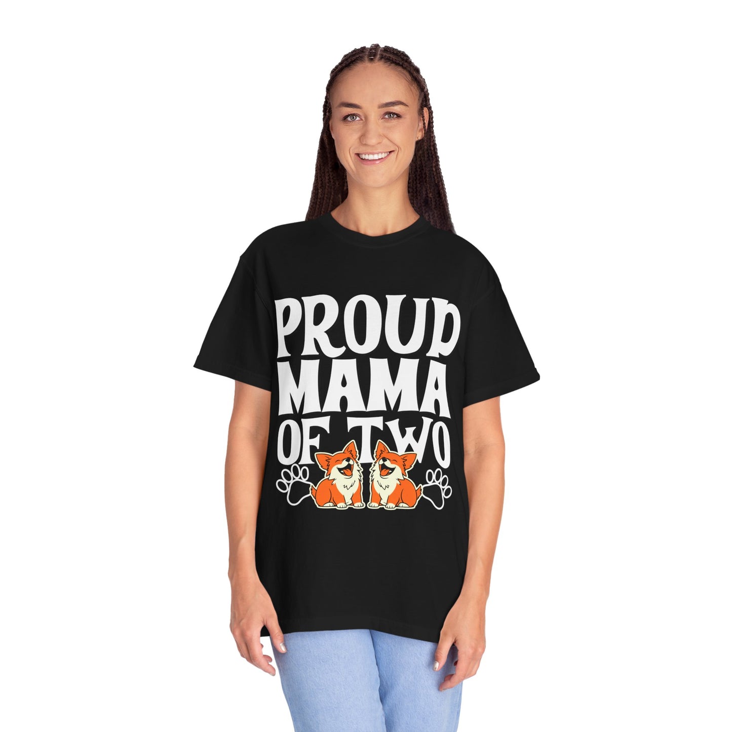 Proud Mama of Two T-Shirt, Unisex Tee for Dog Lovers, Perfect Gift for Pet Moms, Casual Everyday Wear, Family Reunion