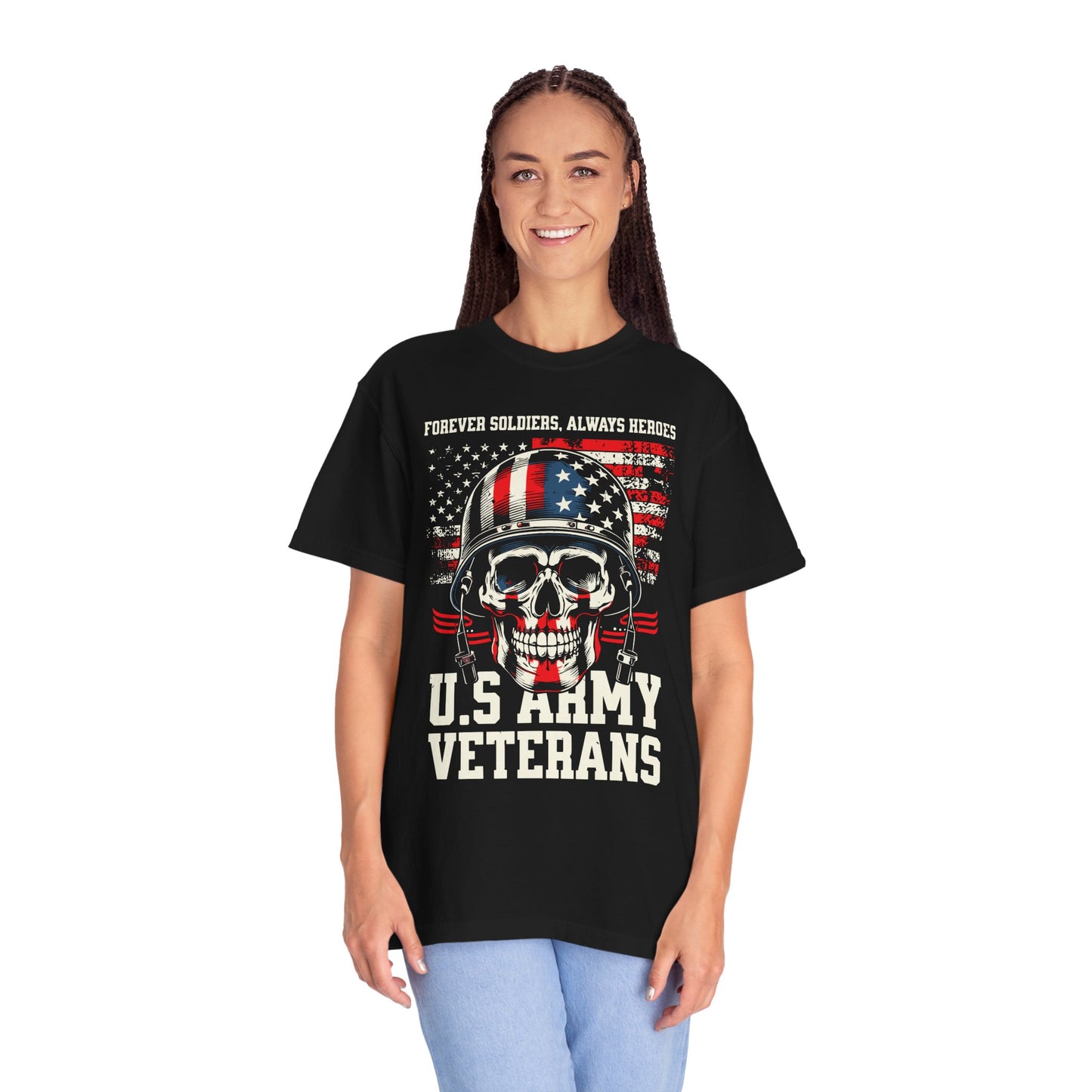 Patriotic Skull T-shirt for Veterans, Unisex Garment-Dyed Tee, Memorial Day, Army Pride, Gift for Soldiers