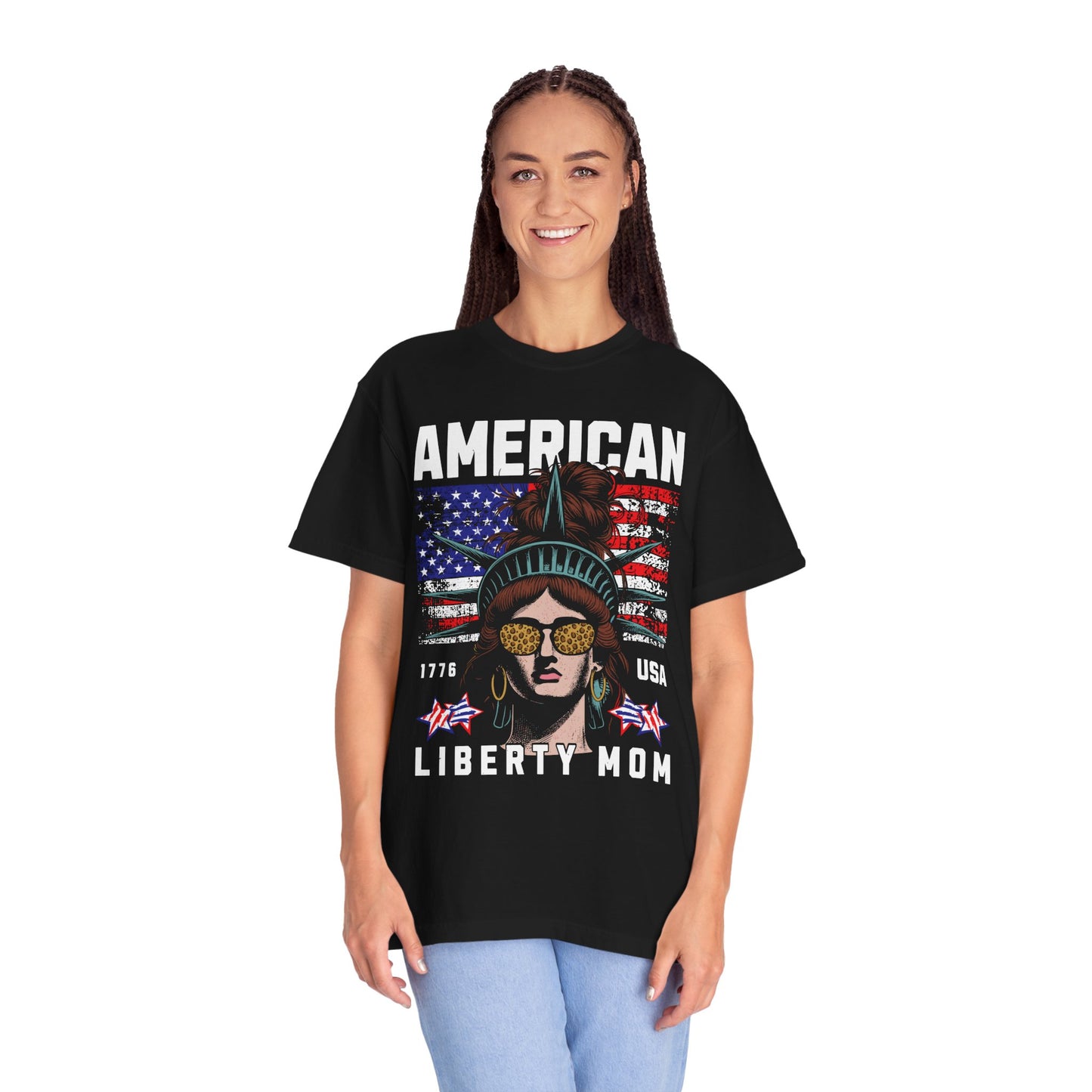 Patriotic Graphic T-shirt, American Liberty Mom Tee, Unisex Gift for Independence Day, Fun Casual Wear, Women and Men Tops