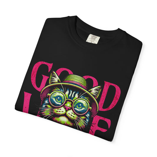 Colorful Cat Graphic T-Shirt, Good Vibe Tee, Unisex Casual Top, Cat Lover Gift, Trendy Streetwear, Everyday Wear, Summer Style