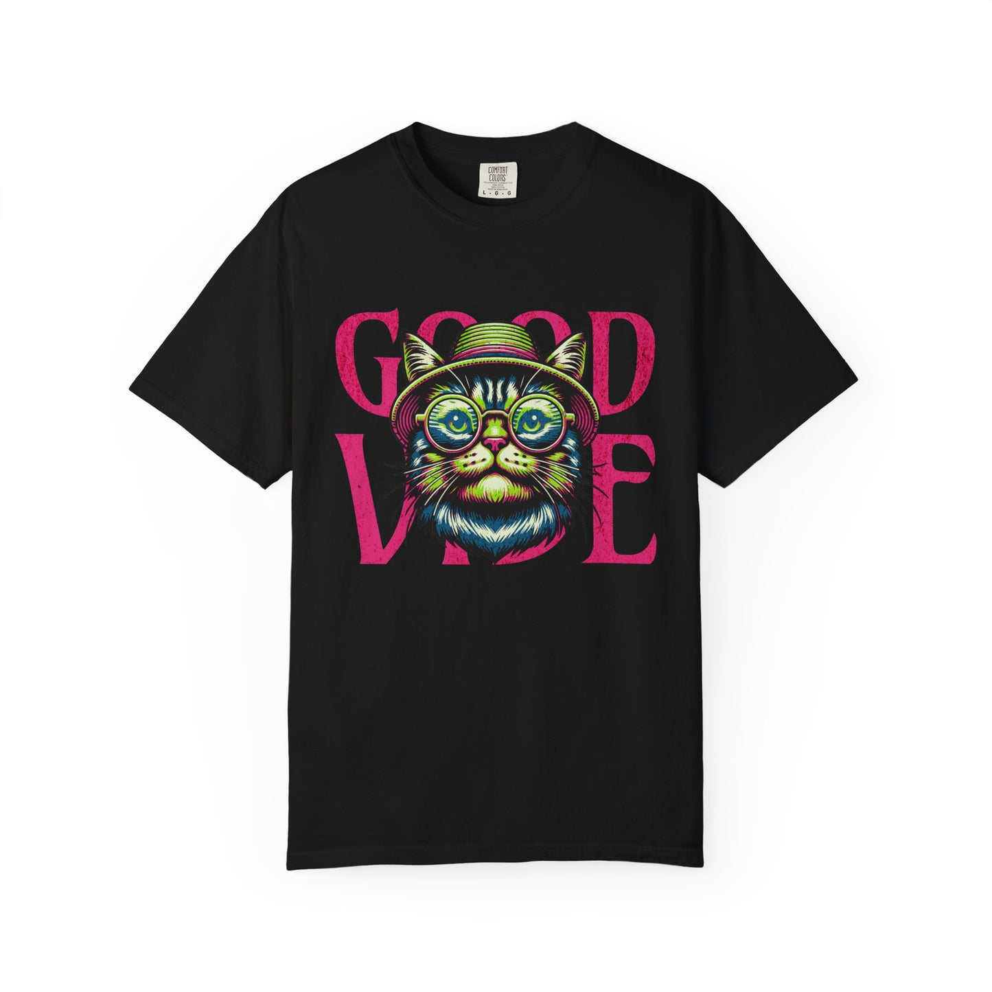 Colorful Cat Graphic T-Shirt, Good Vibe Tee, Unisex Casual Top, Cat Lover Gift, Trendy Streetwear, Everyday Wear, Summer Style