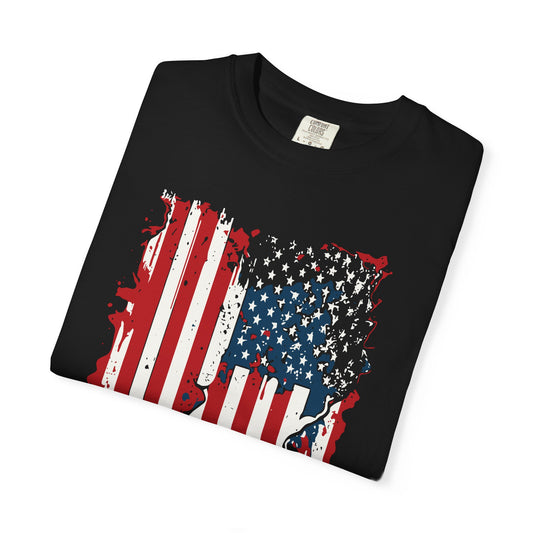 Patriotic Dripping Flag T-Shirt | Unisex Casual Tee for Independence Day, Memorial Day, Veterans Day, Everyday Wear