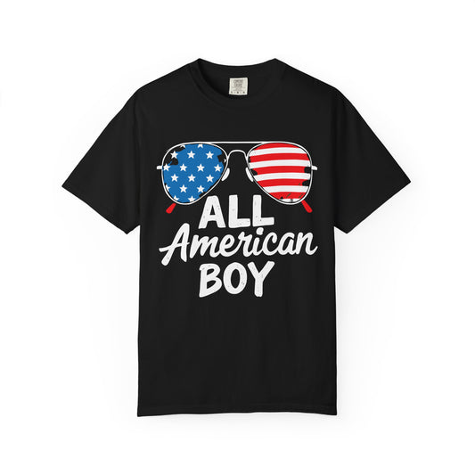 All American Boy T-Shirt, Unisex Patriotic Tee, Garment-Dyed Shirt, America Day Apparel, July 4th Celebration Top