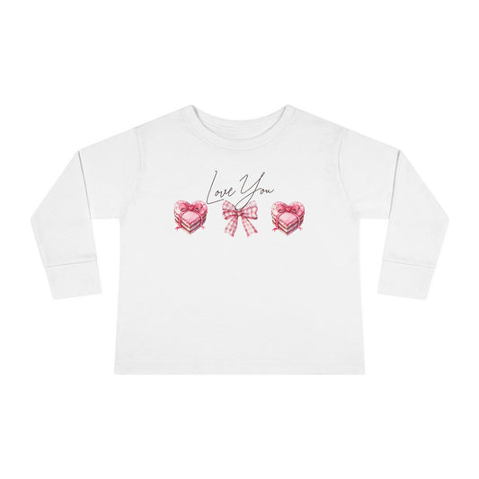 Adorable Toddler Long Sleeve Tee with Hearts & Bow, Cute Children's Apparel, Perfect for Birthdays, Holidays, Gift Ideas