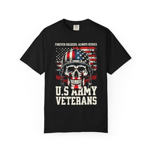 Patriotic Skull T-shirt for Veterans, Unisex Garment-Dyed Tee, Memorial Day, Army Pride, Gift for Soldiers