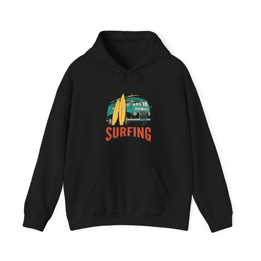 Surfing Vans Sweatshirt, Cozy Hoodie for Beach Lovers, Unisex Surf Gear, Perfect Gift for Surfers, Summer Vibes Apparel