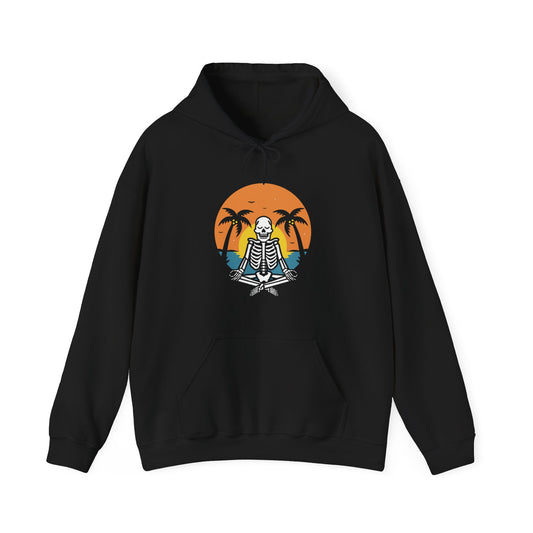 Relaxing Skeleton Hoodie, Unisex Sweatshirt, Cozy Beach Vibes, Halloween Apparel, Cool Gift for Friends, Casual Everyday Wear