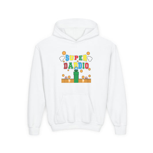 Super Dario Youth Hooded Sweatshirt, Retro Gamer Hoodie, Perfect for Kids, Birthday Gift, Video Game Apparel, Cozy Sweatshirt