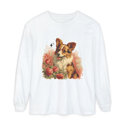 Vintage Corgi Long Sleeve Tee, Dog Lover T-Shirt, Pet Owner Gift, Spring Fashion, Animal Art Shirt
